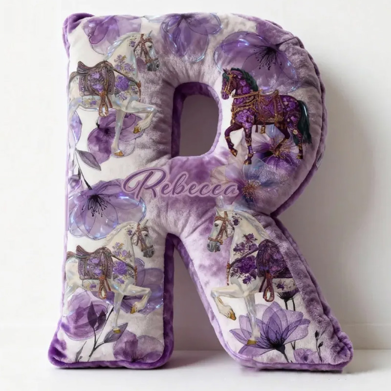 Personalized Riding Floral Letter Pillow Floral Horse Custom Name Festive Flower Decor with French Countryside Gifts for Family Lavender Graphic 3D Print for Riding Lovers Equestrian Lovers
