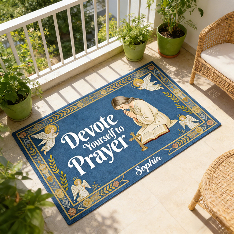 Personalized Devote Yourself to Prayer Doormat with Custom Name Non-Slip Durable Prayer Corner Decor Religious Gift for Christian Women