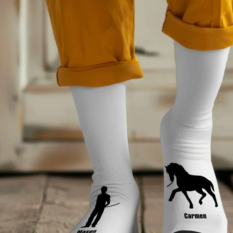 Personalized Horse Riding Socks Horse and Owner Silhouette Soft Midcalf Socks Custom Gift for Friend or Birthday Gifts for Rider Equestrian Riding Lovers