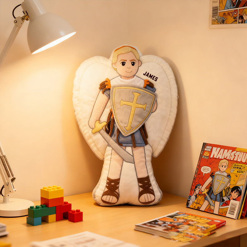 Personalized Saint Michael Pillow with Custom Name Graphic 3D Print Pillow Religious Home Decor Birthay Gift for Boys