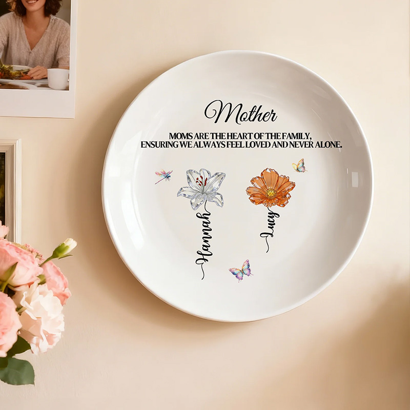 Personalized Crystal Birth Flower Ceramic Decorative Plate with Names and Text Daily Use Birthday Gift for Friends Wedding Gift for Bridesmaid Bestie
