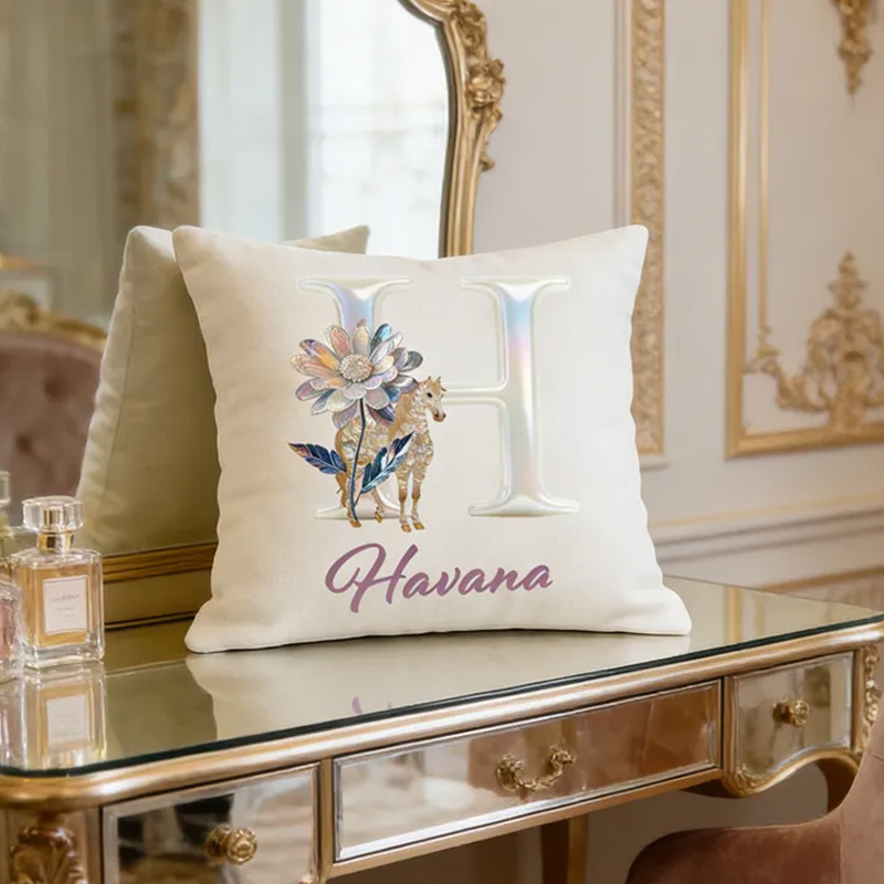 Personalized Horse Riding Birth Flower Initial Throw Pillow Cover with Name Home Decor Birthday Anniversary Gift for Horse Owner Lover Riding Lovers Equestrian Lovers