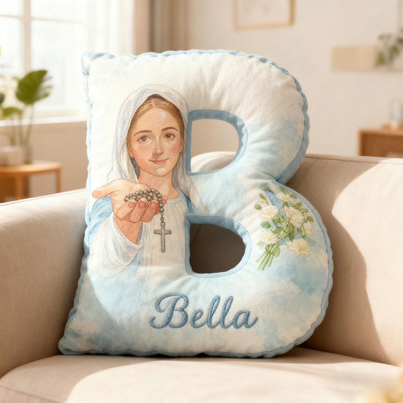 Personalized Virgin Mary Letter Pillow with Custom Name Religious Home Decor Catholic Gift for Her Blessed Gift Graphic 3D Print