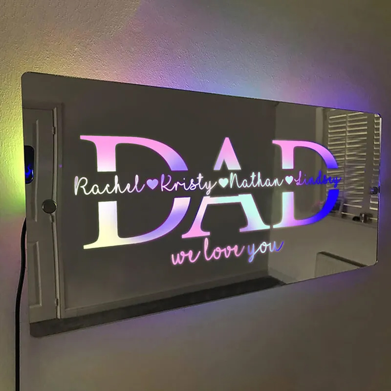 Personalized Mirror Lamp Custom Family Name LED Sign Heartwarming Father’s Day Birthday Gift for Dad