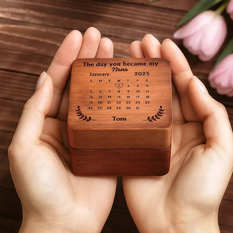 Personalized Wooden Accordion Photo Box Custom Photo Calendar The Day You Became My Mommy Daddy Gift for New Mom New Dad