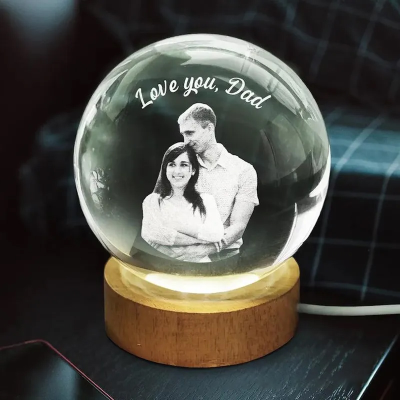 Personalized Photo Crystal Lamp Custom Besties Gift 3D Laser Engraved Globe Sister Birthday Gift Family Picture Night Light