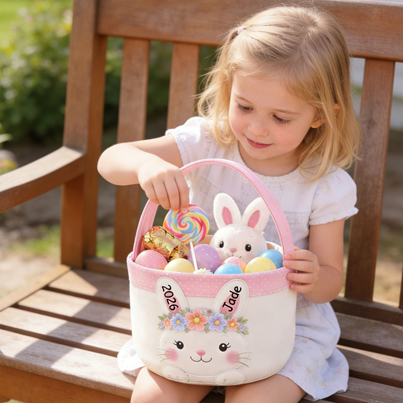 Personalized Easter Bunny Basket Custom Easter Basket Pink Easter Bunny Easter Basket for Girls Kids Gift for Easter