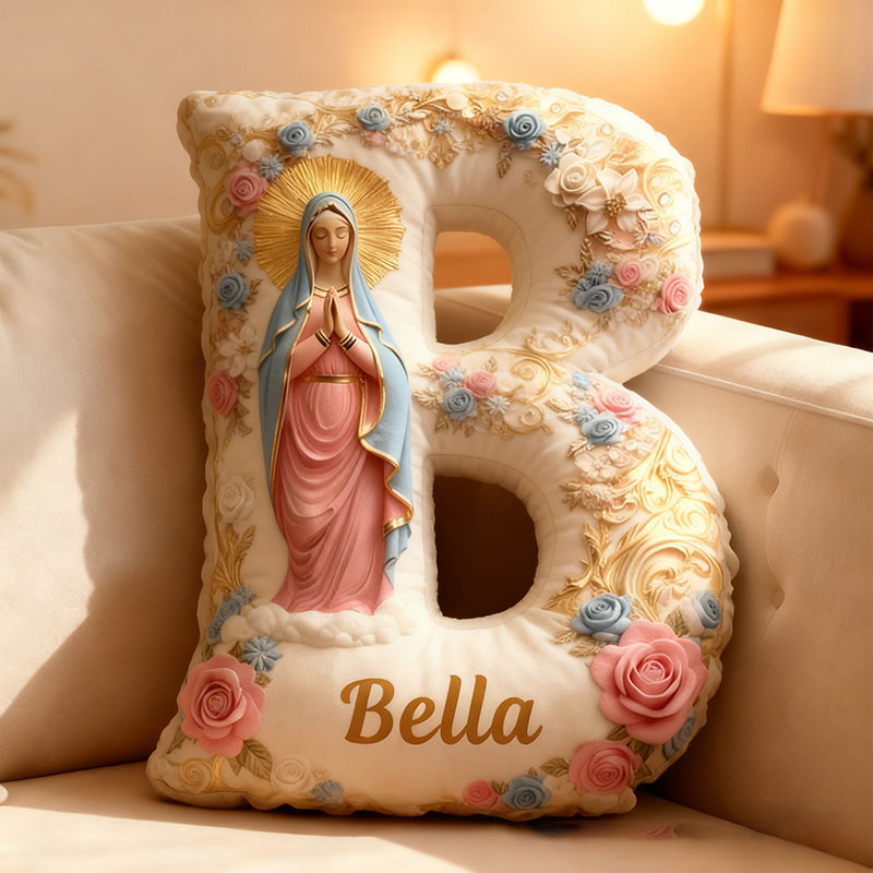 Personalized Hail Mary Full of Grace Letter Pillow Graphic 3D Print Pillow with Name Home Decor Religious Gift Catholic Gift for Women
