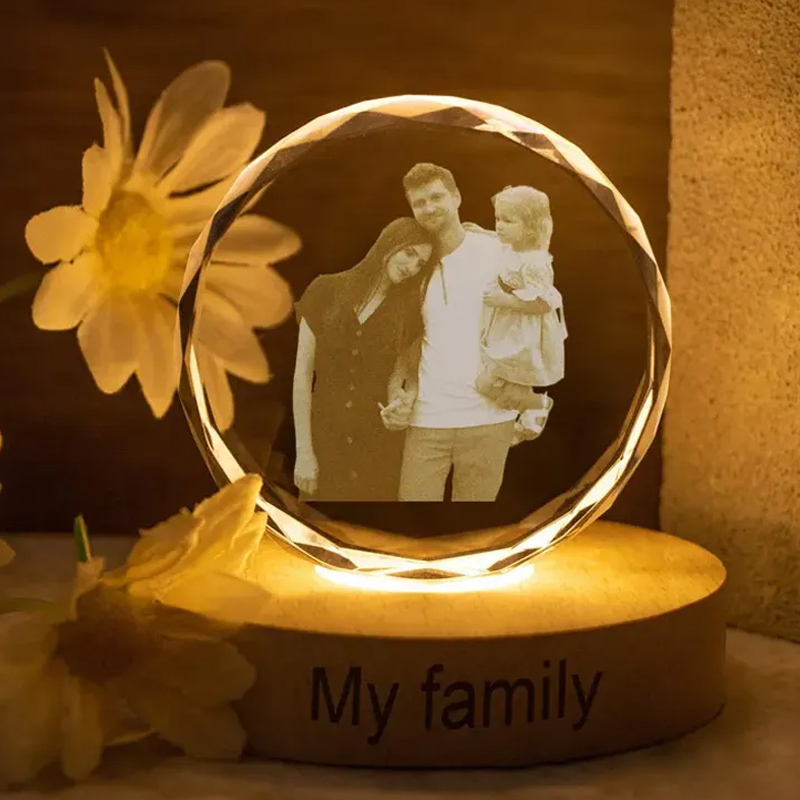 Personalized Heart Crystal Photo Portrait LED Custom Portrait in Crystal Light Family Photo Gift Portrait in Crystal Anniversary Gift