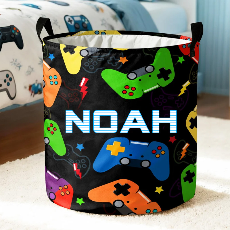 Personalized Gamepad Waterproof Laundry Basket with Handle and Name Bedroom Laundry Room Birthday Gift for Gamer Geek Lover