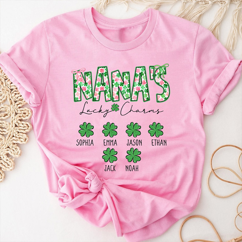 Personalized Nana’s Lucky Charms Shirt St Patrick’s Day Shamrock Family T-Shirt Gift for Grandma