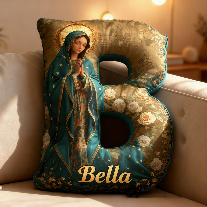 Personalized Sacred Heart Virgin Mary Holy Mother Letter Pillow with Custom Name Religious Home Decor Catholic Gift for Women Graphic 3D Print Pillow