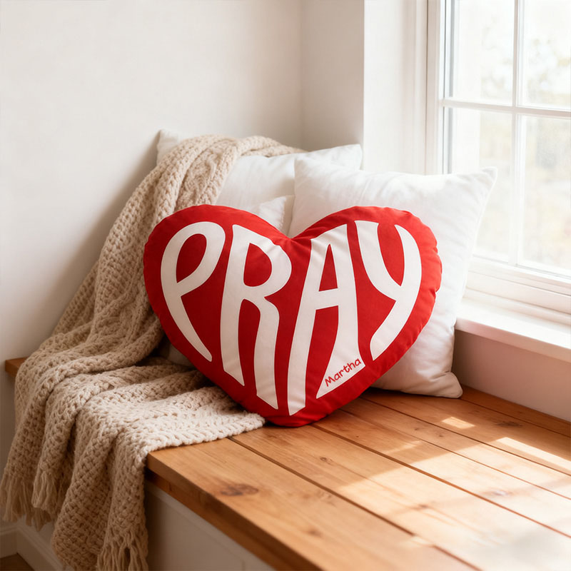 Personalized Pray Heart Pillow with Custom Name Hoom Decor Religious Christian Gift for Her Faith Gift for Family Graphic 3D Print Pillow