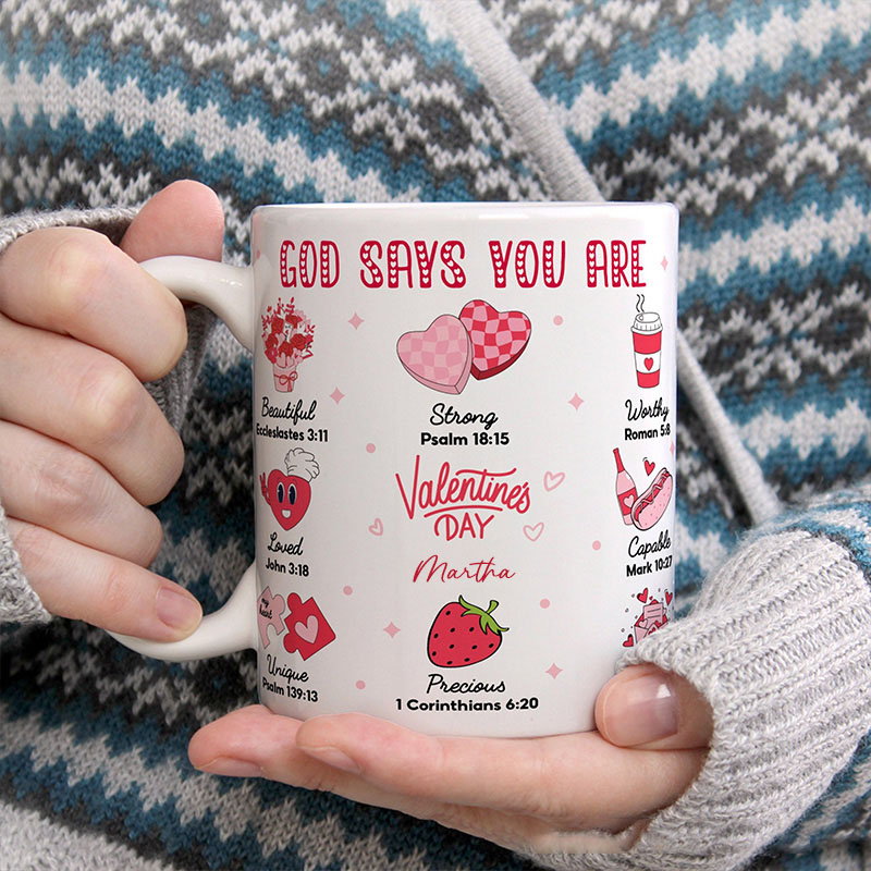 Personalized God Says you are Bible Quote Ceramic Mug with Name Encouragement Coffee Mug Religious Christian Gift Valentine Gift 