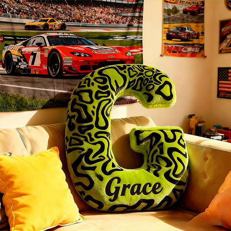 Personalized Racing Pattern Letter Pillow Custom Name Initial Gift for Racers and Racing Enthusiasts