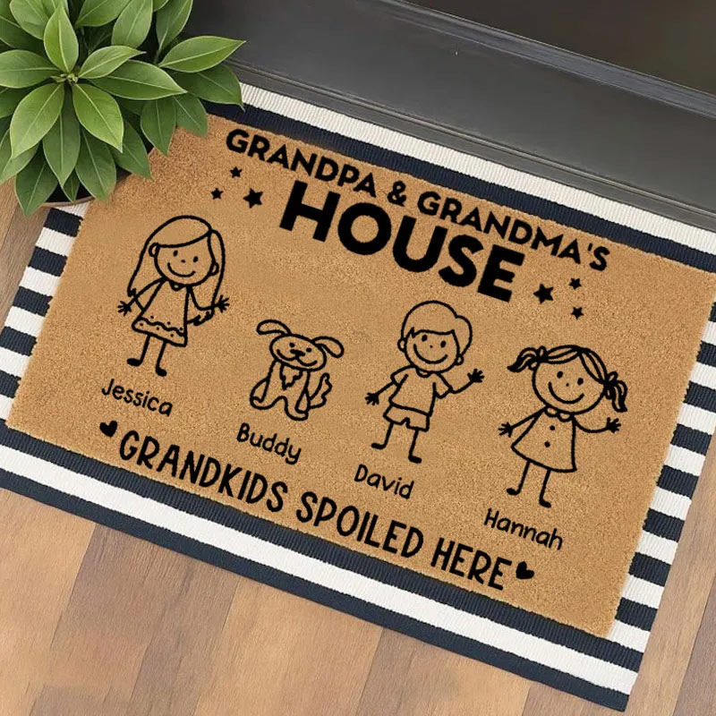 Personalized Welcome Doormat Grandpa & Grandma's House Grandkids Spoiled Here Doormat Housewarming Gift for Grandparent