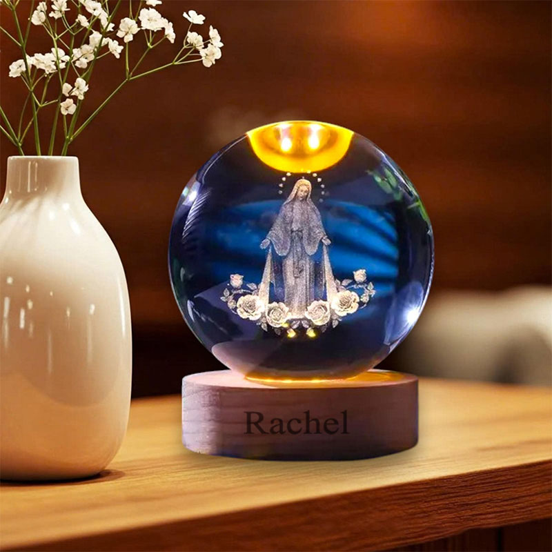 Personalized Virgin Mary 3D Spherical Crystal Lamp With Custom Text Religious Gift Catholic Gift for Women Girls 