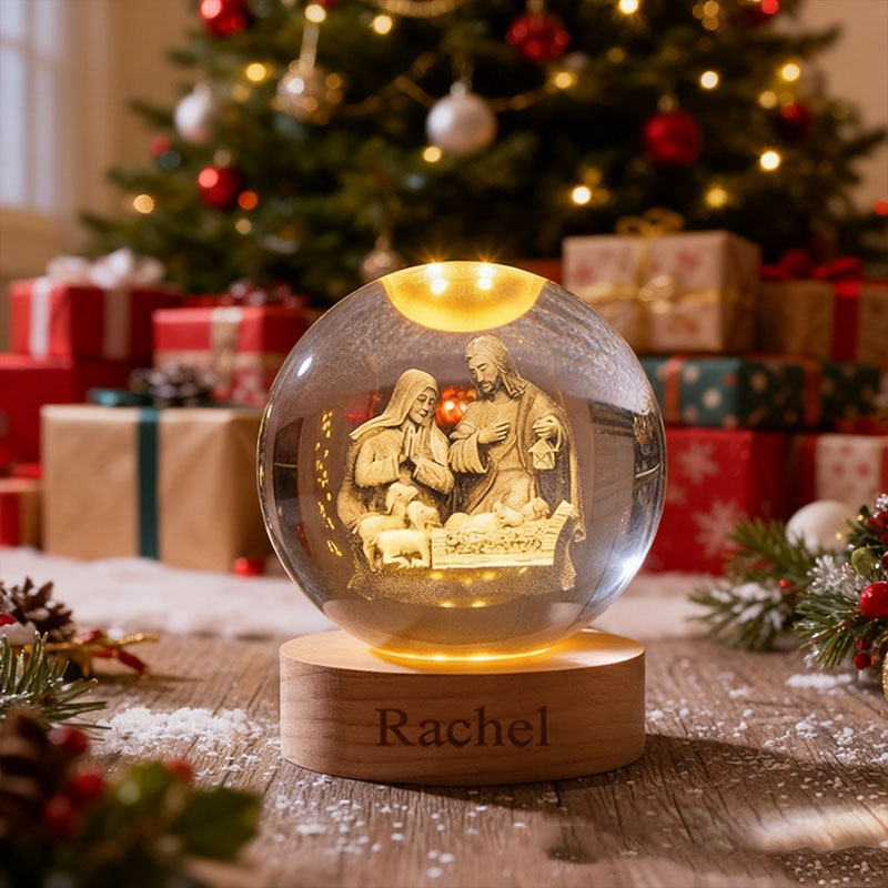 Personalized Nativity Scene 3D Spherical Crystal Lamp With Custom Text Religious Gift Christmas Gift Faith Gift