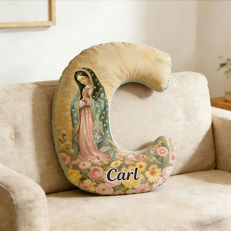Personalized Our Lady of Guadalupe Letter Pillow with Custom Name Religious Home Decor Catholic Gift for Women Graphic 3D Print Pillow