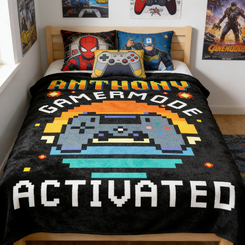Personalized Video Gaming Throw Blanket with Name Home Decor Birthday Gift for Geek Lover