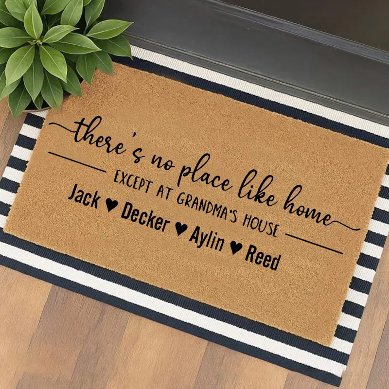 Personalized There's No Place Like Home Doormat Custom Grandma's House Welcome Mat Indoor Outdoor Rug Home Decor Gift for Family Grandkids Entryway