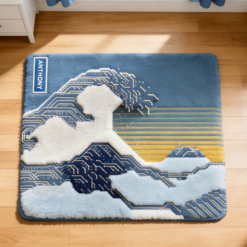 Personalized Circuit Board Rug PCB The Great Wave Tech Lover Carpet Doormat Gamer Room Decor Gift for Geek Lover