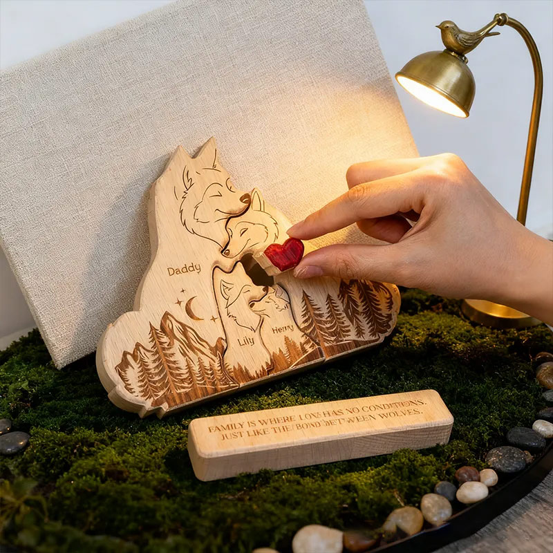 Personalized Wooden Wolf Family Puzzle Happy Wolf Family With Names