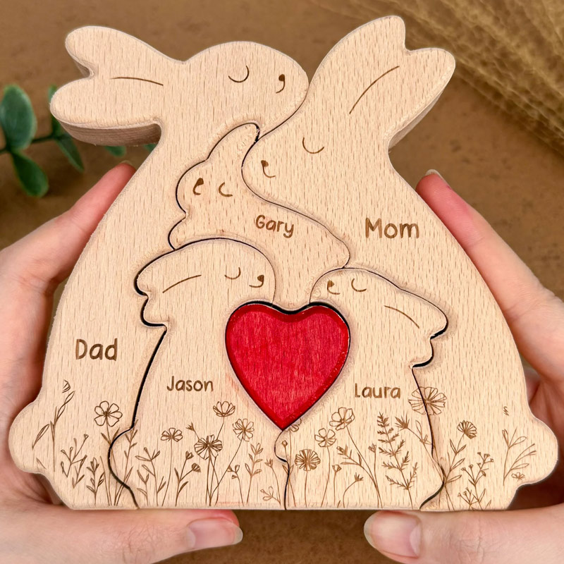Personalized Wooden Bunny Family Decor Custom Engraved Name Sign Rustic Home Decoration Gift for Mom Dad Kids Birthday Mother's Day Father's Day