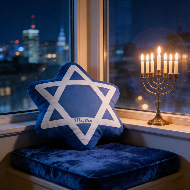 Personalized Hanukkah Pillow Star of David Pillow with Name Jewish Holiday Decoration Festive Home Decor Religious Gift Hanukkah Gift 