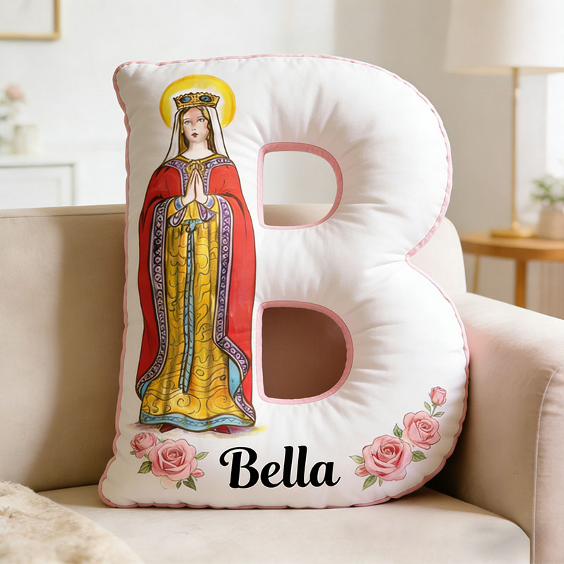 Personalized Saint Amelia Pink Rose Letter Pillow with Name Home Decor Catholic Gift Religious Gift for Women Graphic 3D Print Pillow