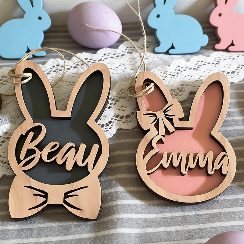 Personalized Bunny Easter Basket Tag Custom Easter Place Card Name Easter Basket Name Charm Kid Easter Basket Child Gift for boy and girl