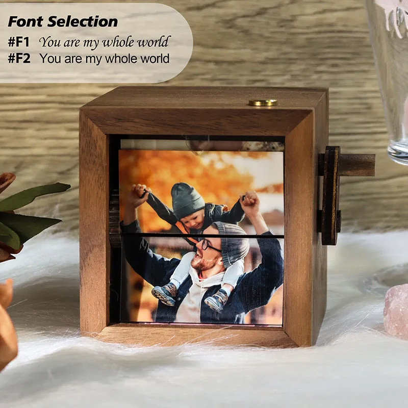 Personalized Lighted Photo Flipbook Box Hand-Cranked Wooden Memory Album Custom Photo Flipbook Frame Gift for Family