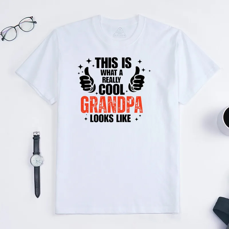 Personalized Grandpa T-Shirt Custom This Is What a Really Cool Grandpa Looks Like Gift for Grandfather Father's Day Birthday Comfortable Cotton Shirt