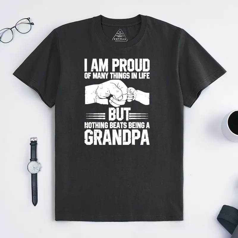 Personalized Grandpa T-Shirt Custom I Am Proud Nothing Beats Being a Grandpa Gift for Grandfather Father's Day Birthday Comfortable Cotton Shirt