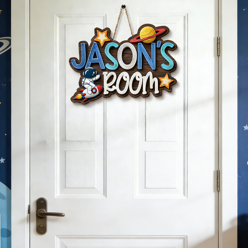 Personalized  Astronaut Door Sign 3D Printed Kids Wall Space Home Decor for Geek Lover