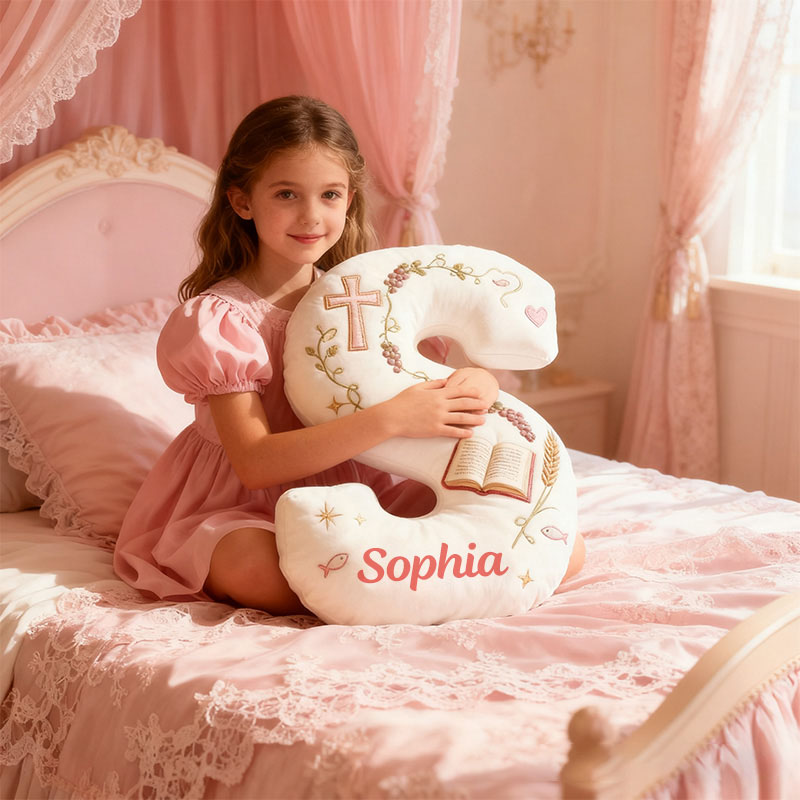 Personalized Cross Bible Letter Pillow with Custom Name Home Decor Graphic 3D Print Pillow Religious Faith Gift for Christians Christmas Gift