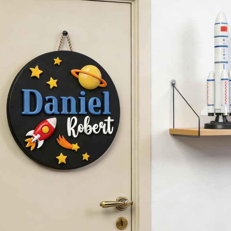 Personalized Astronaut Door Sign 3D Printed Kids Wall Space Home Decor for Geek Lover