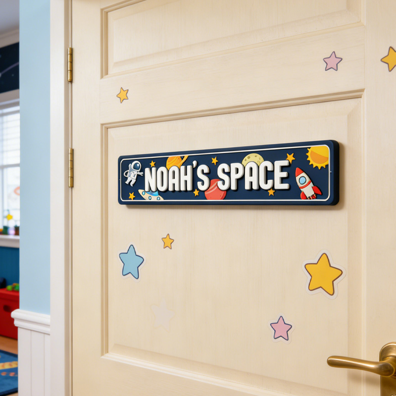 Personalized Astronaut Door Sign 3D Printed Kids Wall Space Home Decor for Geek Lover