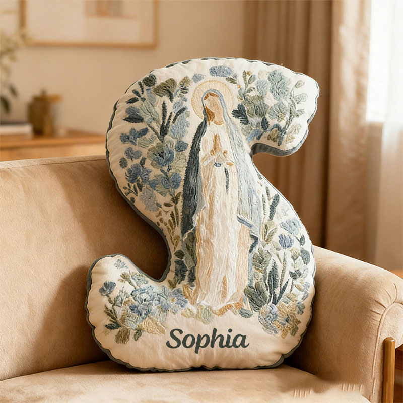 Personalized Blessed Mother of God Floral Virgin Mary Graphic 3D Print Letter Pillow with Custom Name Faith Home Decor Catholic Gift for Women