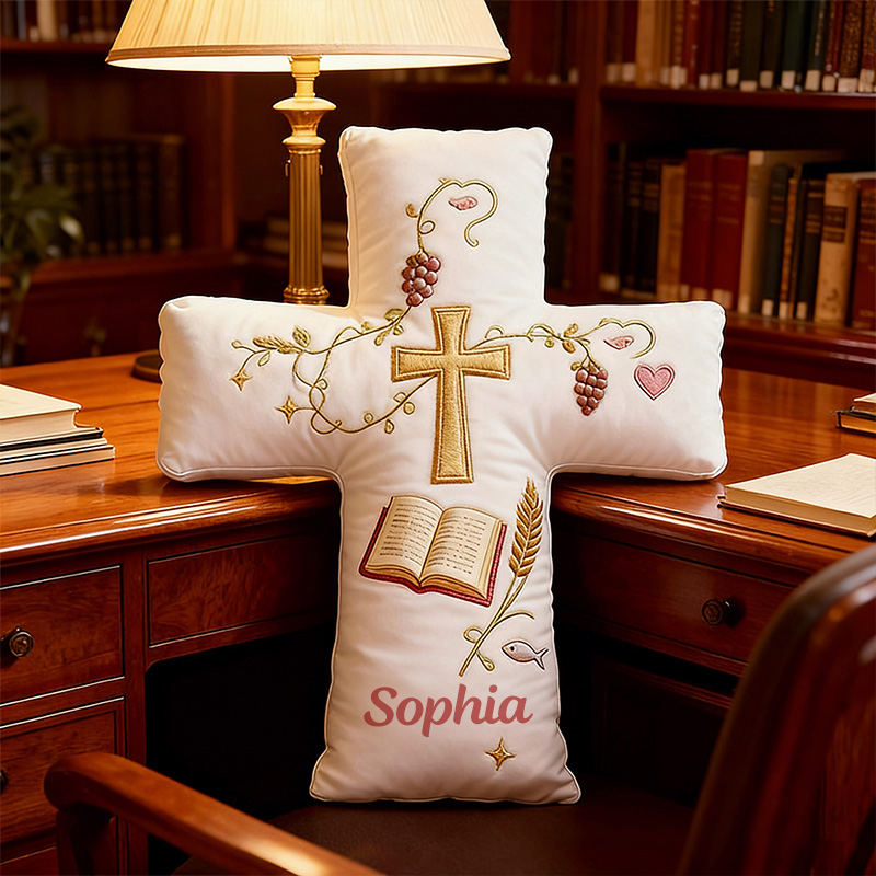 Personalized Bible Cross Pillow with Custom Name Home Decor Graphic 3D Print Pillow Religious Faith Gift for Christians Christmas Gift