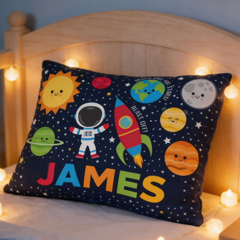 Personalized Galaxy Spaceship Throw Pillow Cover with Name Outer Space Kids Bedding Home Decor Christmas Birthday Gift for Geek Lover