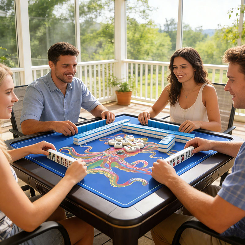Personalized Mahjong Octopus Mat Accessory Travel Portable Playing Surface Nonslip Backing Noise Reduction Table Protection