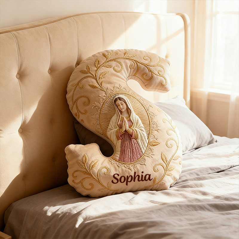 Personalized Believe Virgin Mary Letter Pillow with Custom Name Graphic 3D Print Pillow Home Decor Religious Gift Catholic Gift for Women
