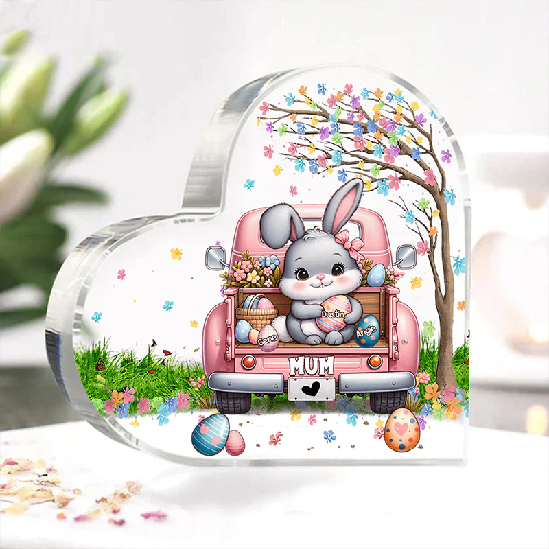 Personalised Mum Easter Bunny Acrylic Heart Keepsake Custom Name Acrylic Plaque Ornaments Gifts Easter Gifts for Nana Mother