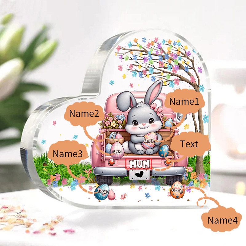 Personalised Mum Easter Bunny Acrylic Heart Keepsake Custom Name Acrylic Plaque Ornaments Gifts Easter Gifts for Nana Mother