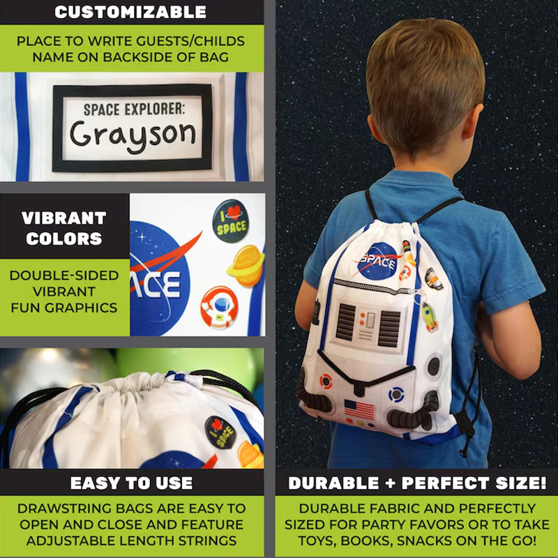 Personalized Galaxy Astronaut Drawstring Goodie Bag Space Party Favor Bags Backpack for Geek Lover