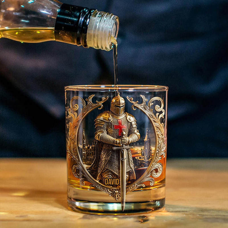 Personalized Knight of God Whiskey Decanter Set with Name Whiskey Glass Whiskey Bottle Religious Gift Christian Gift for Men
