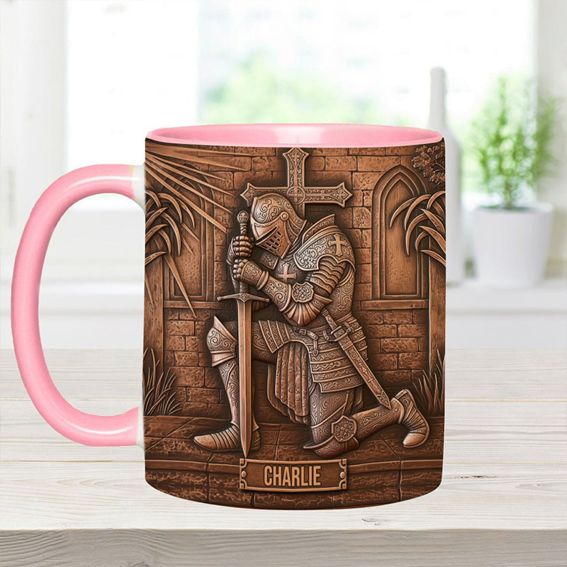 Personalized Knight Of God Ceramic Mug with Custom Name Religious Inspirational Gift Christian Gift for Men
