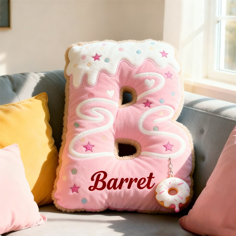 Personalized Cute Pink Donuts Initial Name Pillow Christmas Gift for Kids