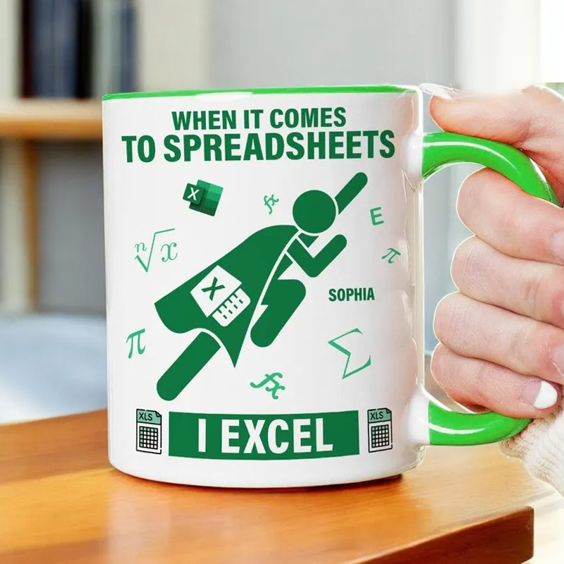 Personalized I Excel Coffee Mug Funny Spreadsheet Gift for Office Data Analyst Geek Lover